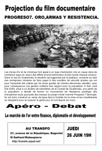 Jeudi 26 juin 2014: Projection-Apéro-Débat “Oro, armas y resistencia”